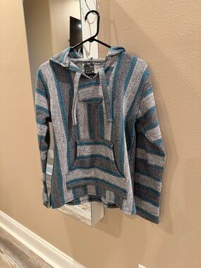 Sendra Gray and Teal Striped Woven Hoodie